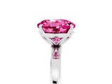 White gold Round Cut Pink Sapphire Solitaire Ring with Thin Band and Prong Setting_17