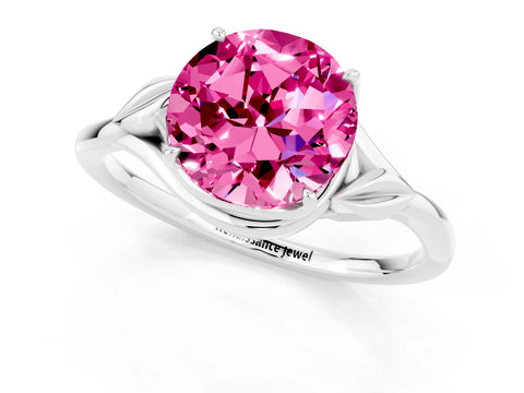White gold Round Cut Pink Sapphire Solitaire Ring with Twist Band and Four-Prong Setting_13