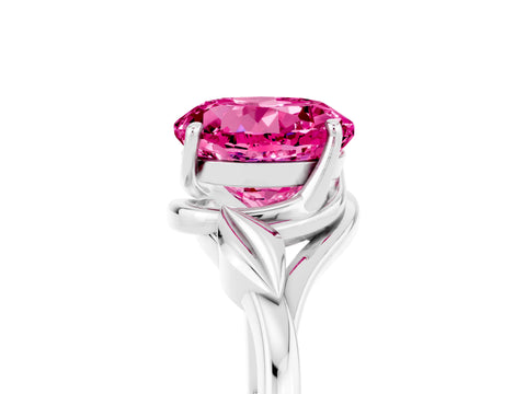 White gold Round Cut Pink Sapphire Solitaire Ring with Twist Band and Four-Prong Setting_17