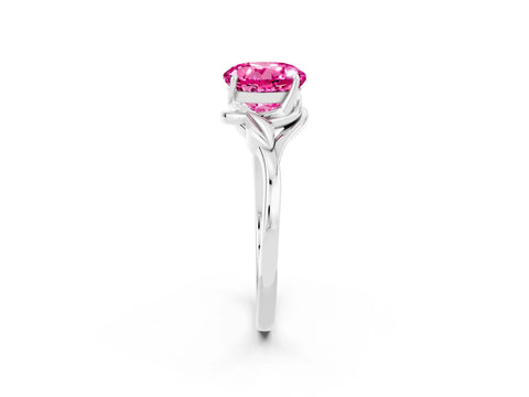 White gold Round Cut Pink Sapphire Solitaire Ring with Twist Band and Four-Prong Setting_38