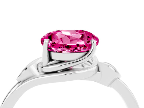 White gold Round Cut Pink Sapphire Solitaire Ring with Twist Band and Four-Prong Setting_40