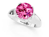 White gold Round Cut Pink Sapphire Solitaire Ring with Wide Band and Prong Setting_25