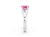 White gold Round Cut Pink Sapphire Solitaire Ring with Wide Band and Prong Setting_26