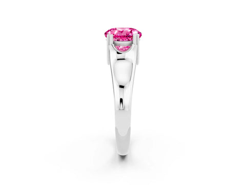 White gold Round Cut Pink Sapphire Solitaire Ring with Wide Band and Prong Setting_26