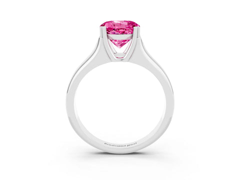 White gold Round Cut Pink Sapphire Solitaire Ring with Wide Band and Prong Setting_27