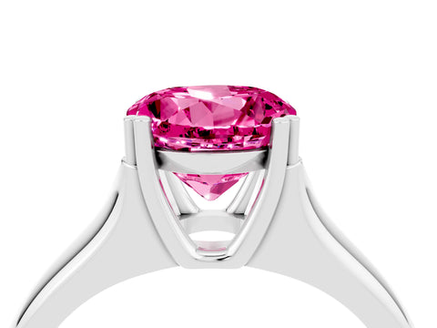 White gold Round Cut Pink Sapphire Solitaire Ring with Wide Band and Prong Setting_28
