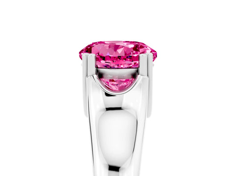 White gold Round Cut Pink Sapphire Solitaire Ring with Wide Band and Prong Setting_29