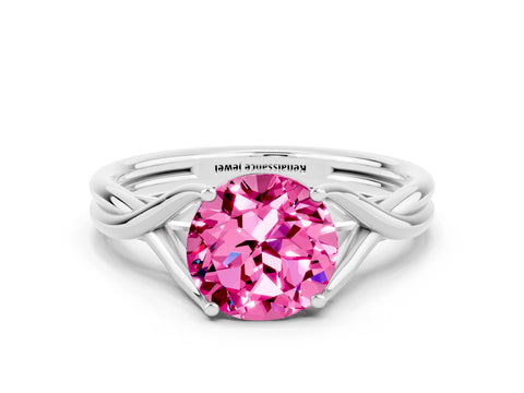 White gold Round Cut Pink Sapphire Solitaire Twist Band Prong Setting Ring_72