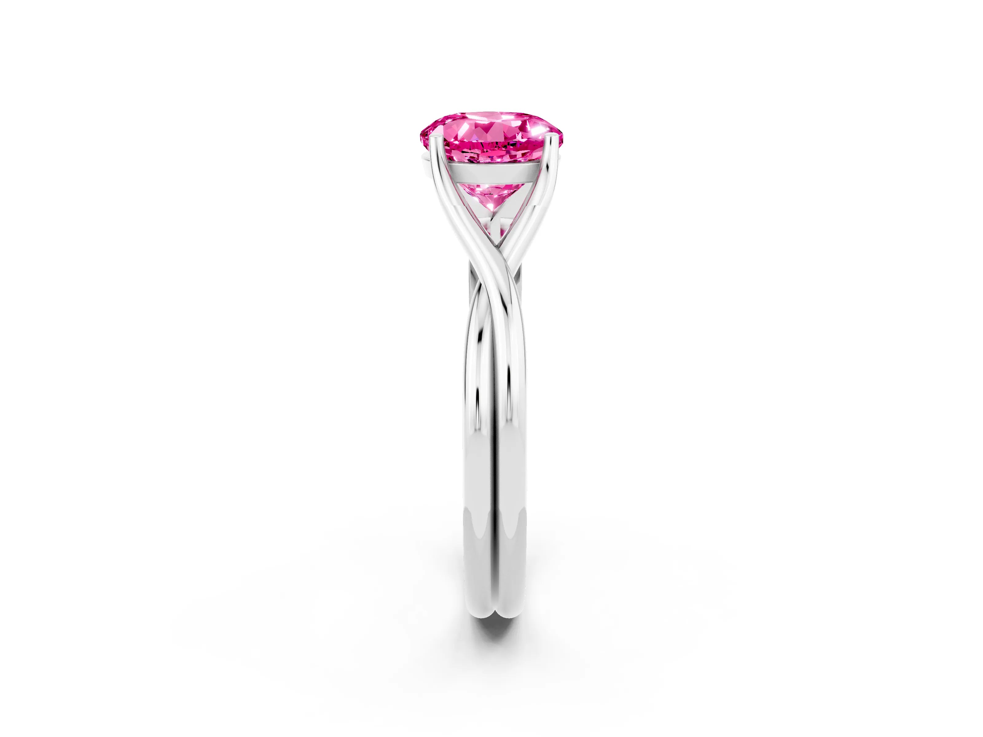 White gold Round Cut Pink Sapphire Solitaire Twist Band Prong Setting Ring_74