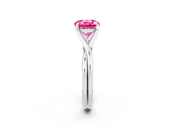 Silver Round Cut Pink Sapphire Solitaire Twist Band Prong Setting Ring