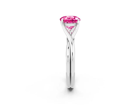 White gold Round Cut Pink Sapphire Solitaire Twist Band Prong Setting Ring_74