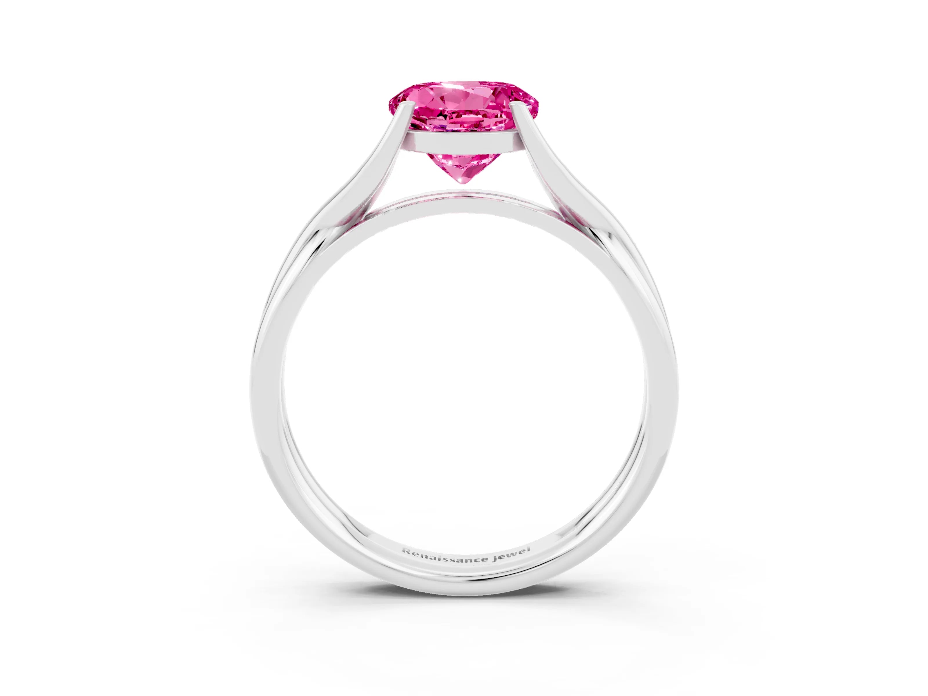 White gold Round Cut Pink Sapphire Solitaire Twist Band Prong Setting Ring_75