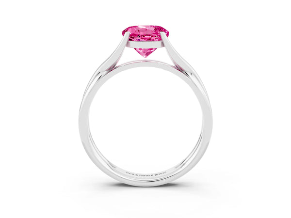 Silver Round Cut Pink Sapphire Solitaire Twist Band Prong Setting Ring