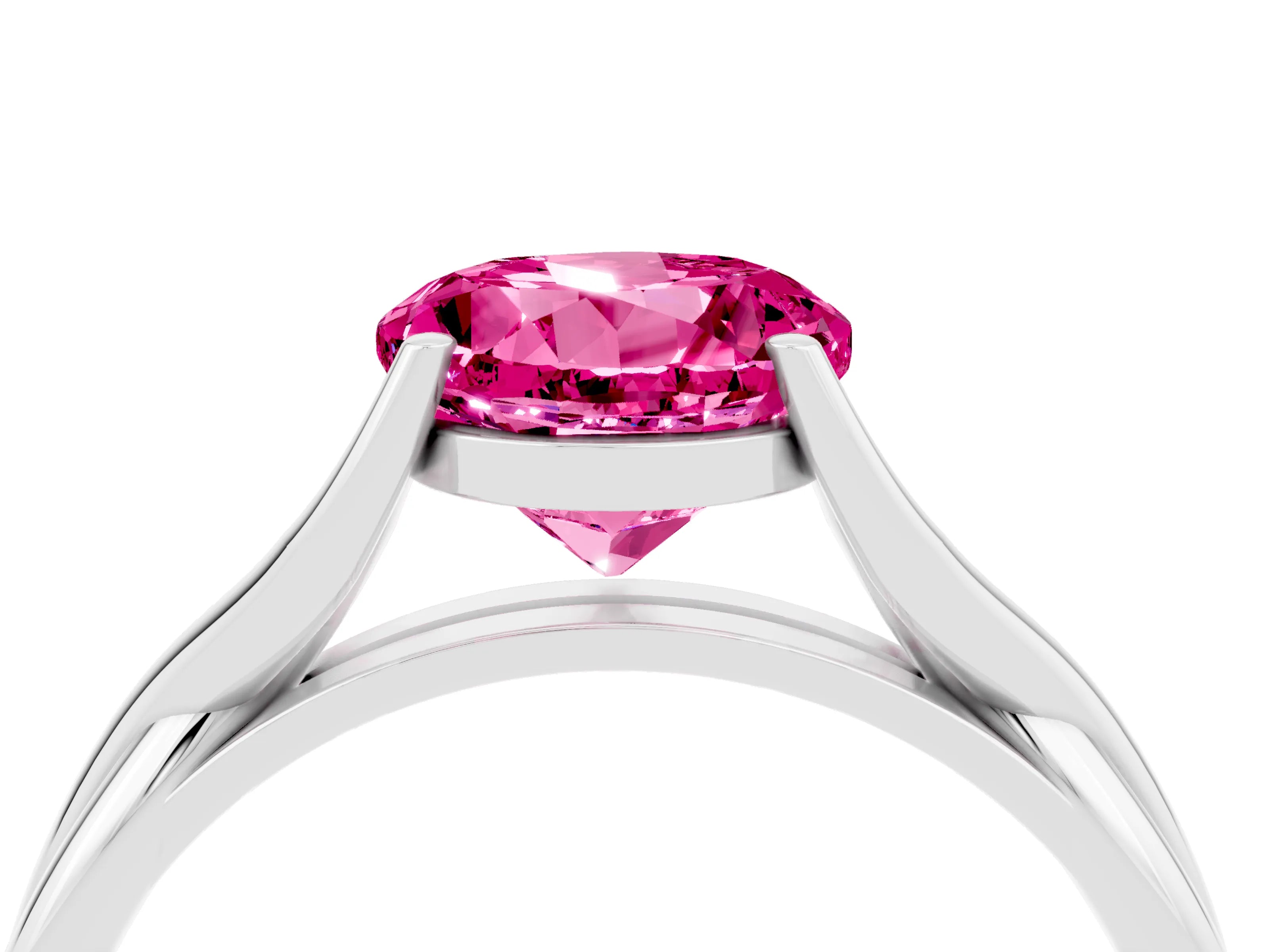 White gold Round Cut Pink Sapphire Solitaire Twist Band Prong Setting Ring_76