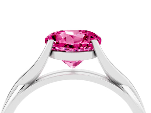 White gold Round Cut Pink Sapphire Solitaire Twist Band Prong Setting Ring_76