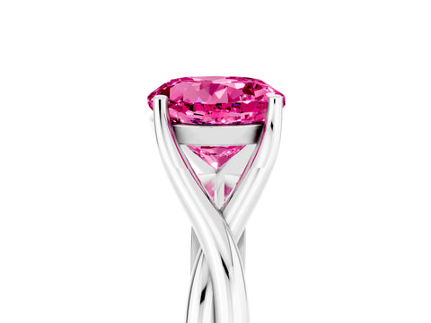 White gold Round Cut Pink Sapphire Solitaire Twist Band Prong Setting Ring_77