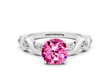 White gold Round Cut Pink Sapphire Solitaire Twisted Band with Round  Accents and Prong Setting_12