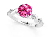 White gold Round Cut Pink Sapphire Solitaire Twisted Band with Round  Accents and Prong Setting_13