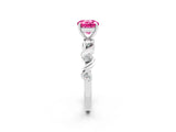 White gold Round Cut Pink Sapphire Solitaire Twisted Band with Round  Accents and Prong Setting_14