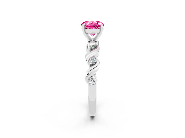 Platinum Round Cut Pink Sapphire Solitaire Twisted Band with Round  Accents and Prong Setting