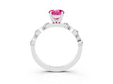 White gold Round Cut Pink Sapphire Solitaire Twisted Band with Round  Accents and Prong Setting_15