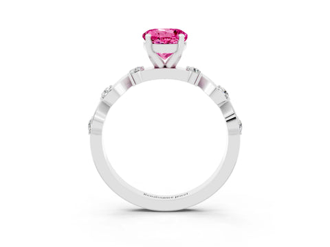 White gold Round Cut Pink Sapphire Solitaire Twisted Band with Round  Accents and Prong Setting_15