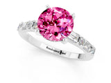 White gold Round Cut Pink Sapphire Solitaire with Side Baguettes and Channel Set Band_25