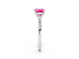 White gold Round Cut Pink Sapphire Solitaire with Side Baguettes and Channel Set Band_26