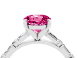 White gold Round Cut Pink Sapphire Solitaire with Side Baguettes and Channel Set Band_28