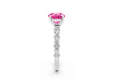 White gold Round Cut Pink Sapphire Solitaire with Side Stones, Pave Band, Four-Prong Setting_26