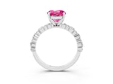 White gold Round Cut Pink Sapphire Solitaire with Side Stones, Pave Band, Four-Prong Setting_27