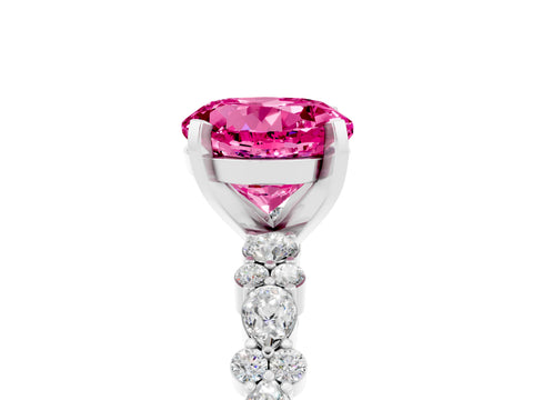 White gold Round Cut Pink Sapphire Solitaire with Side Stones, Pave Band, Four-Prong Setting_29