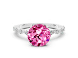 White gold Round Cut Pink Sapphire Solitaire with Side Stones on a Pavé Band and Four-Prong Setting_24