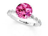 White gold Round Cut Pink Sapphire Solitaire with Side Stones on a Pavé Band and Four-Prong Setting_25