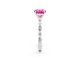 White gold Round Cut Pink Sapphire Solitaire with Side Stones on a Pavé Band and Four-Prong Setting_26