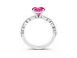 White gold Round Cut Pink Sapphire Solitaire with Side Stones on a Pavé Band and Four-Prong Setting_27