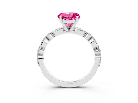 White gold Round Cut Pink Sapphire Solitaire with Side Stones on a Pavé Band and Four-Prong Setting_27