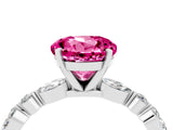 White gold Round Cut Pink Sapphire Solitaire with Side Stones on a Pavé Band and Four-Prong Setting_28