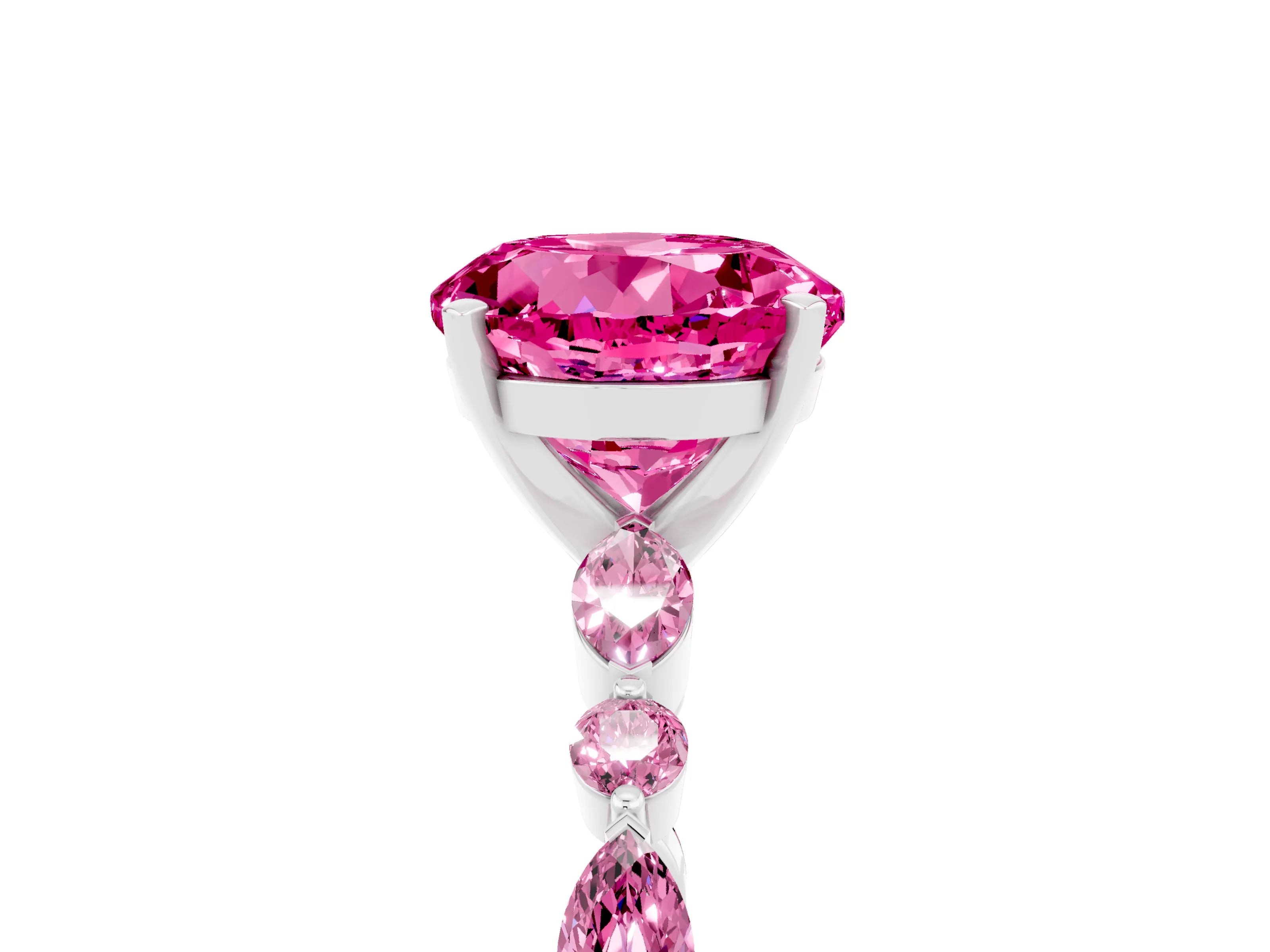 White gold Round Cut Pink Sapphire Solitaire with Side Stones on a Pavé Band and Four-Prong Setting_5