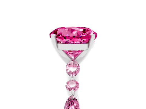 White gold Round Cut Pink Sapphire Solitaire with Side Stones on a Pavé Band and Four-Prong Setting_5