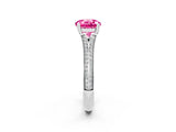 White gold Round Cut Pink Sapphire Split Shank Engagement Ring with Pavé Band_26