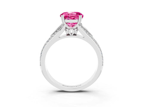 White gold Round Cut Pink Sapphire Split Shank Engagement Ring with Pavé Band_27