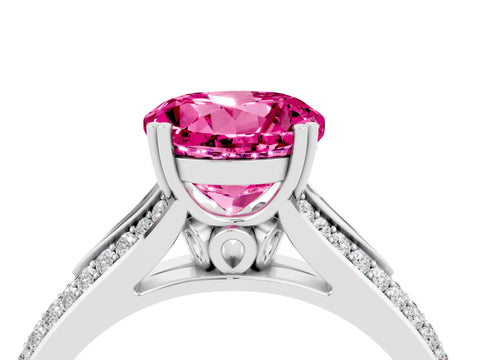White gold Round Cut Pink Sapphire Split Shank Engagement Ring with Pavé Band_28