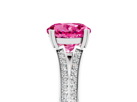 White gold Round Cut Pink Sapphire Split Shank Engagement Ring with Pavé Band_29