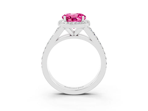 White gold Round Cut Pink Sapphire Split Shank Halo Ring with Four-Prong Setting_15