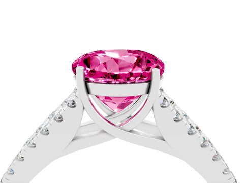 White gold Round Cut Pink Sapphire Split Shank Pavé Engagement Ring with Four-Prong Setting_16