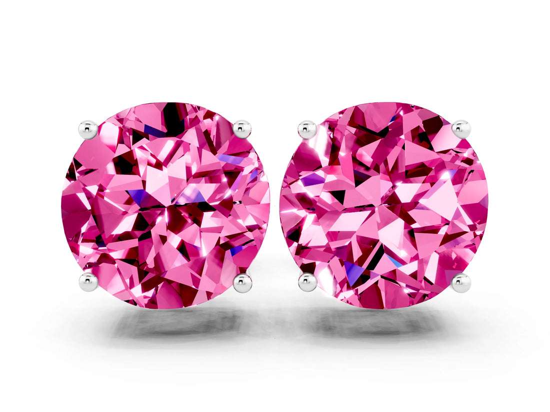 White gold Round Cut Pink Sapphire Stud Earrings_24