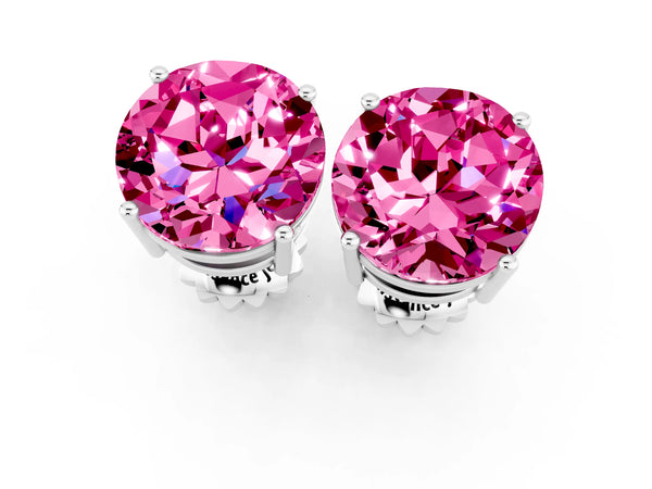 Silver Round Cut Pink Sapphire Stud Earrings