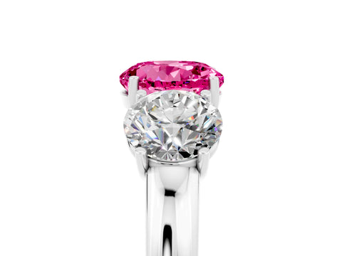 White gold Round Cut Pink Sapphire Three-Stone Ring with Four-Prong Setting and Classic Band_5