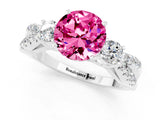 White gold Round Cut Pink Sapphire Three-Stone Ring with Pavé Split Shank and Four-Prong Setting_25